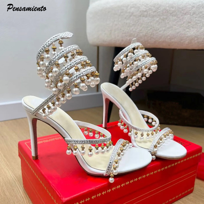 Summer Clothing On Sale - Luxury Rhinestones Pearls Tassels Women Gladiator