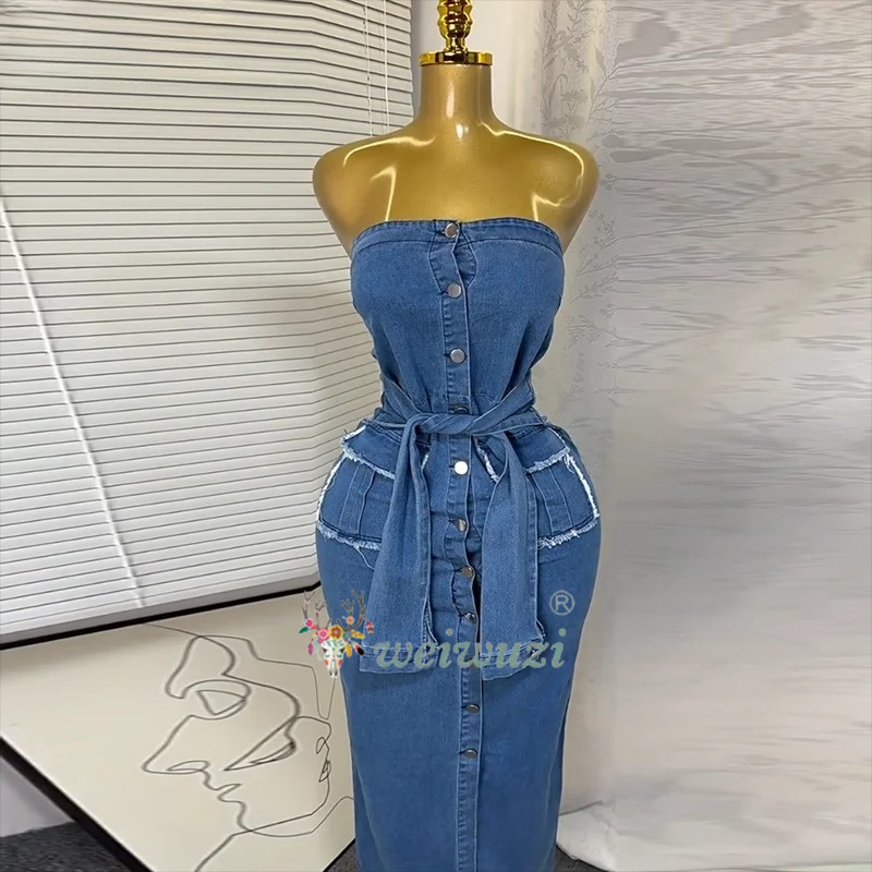 Summer Clothing Juniors - 2026 Women Retro Strapless Denim Dress
