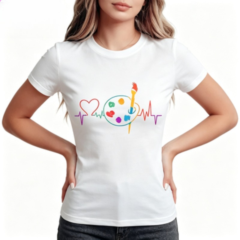Summer Clothing Color Palette - Colorful Geometric Women's Casual Crew Neck