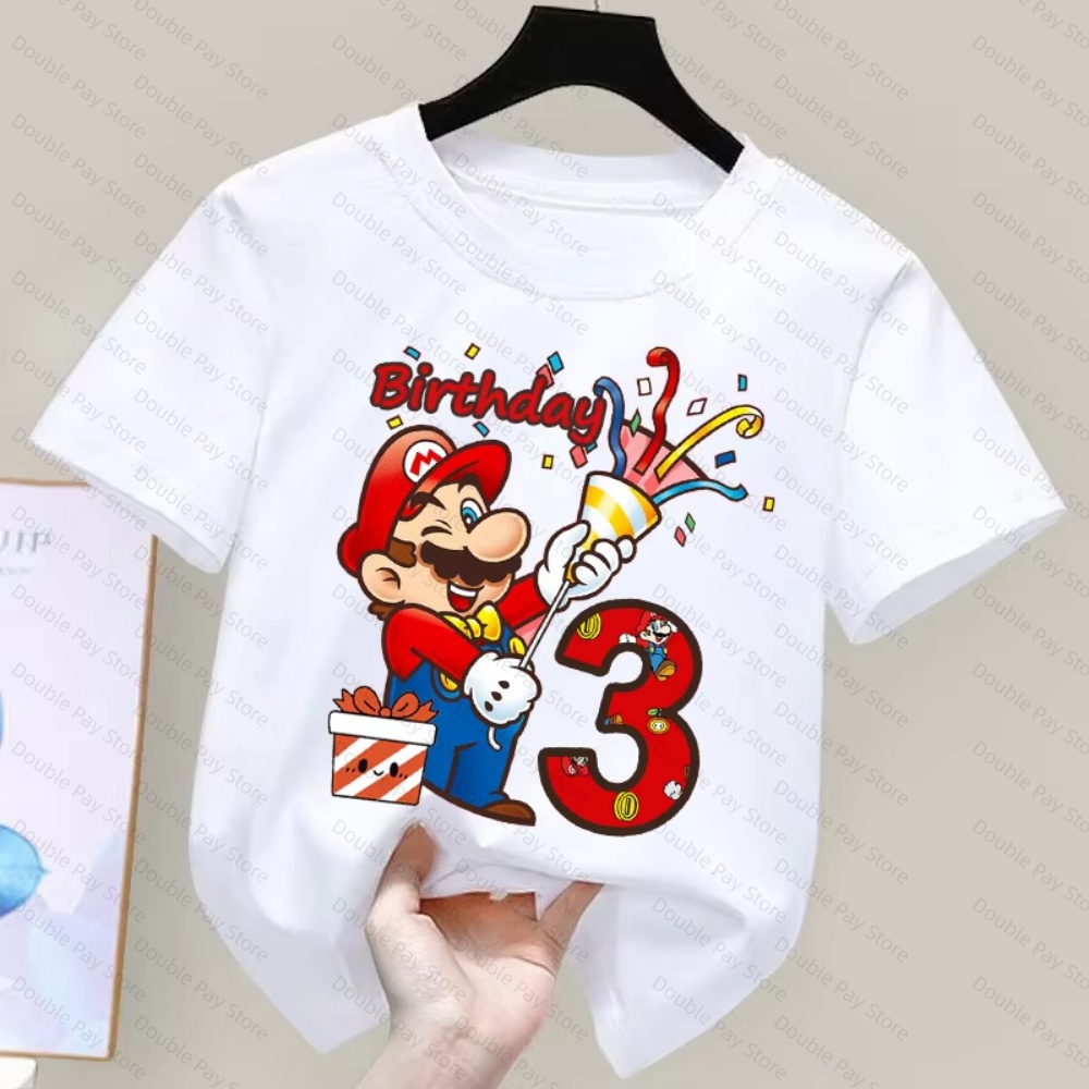 Summer Edition Clothing - Kids Cartoon Mario Birthday Number T-Shirt