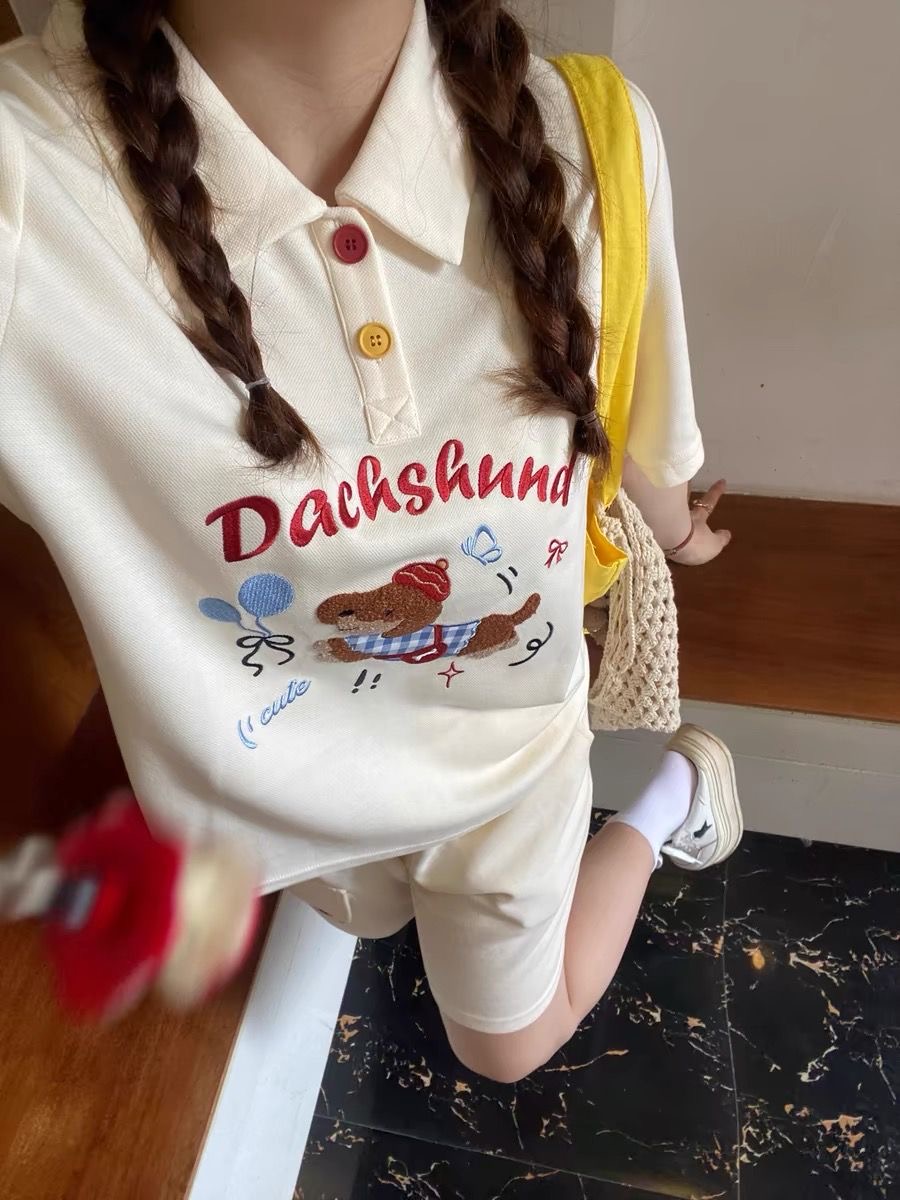 Summer Clothing Juniors - Kawaii Embroidery Dog Japan Style Polo